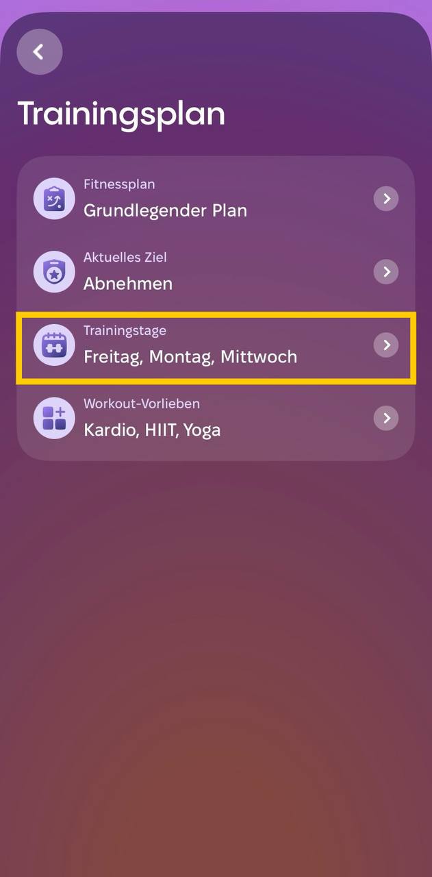 Wie kann ich die Anzahl der Trainingseinheiten pro Woche ändern? HARNA